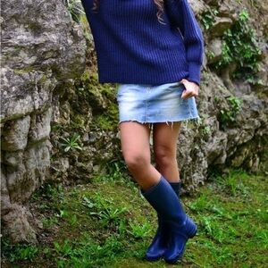 Nine West Nwyogini Tall Gloss Blue Rain Slickers Size 7